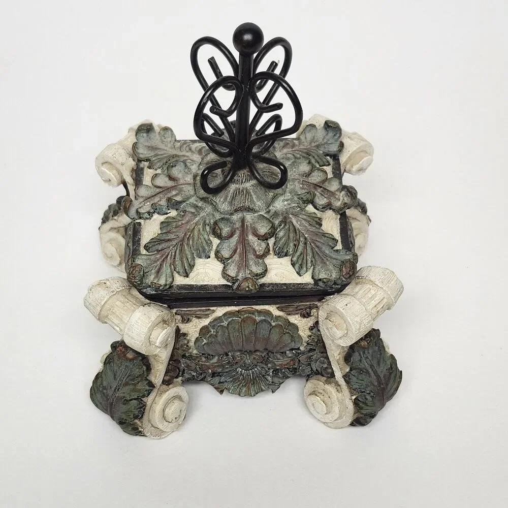 VTG Decorative Dresser Chest Jewelry Box Lid Ornate Trinket Keepsake Organizer